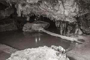 stupefacente acqua turchese blu e grotta calcarea sprofonda nel cenote messico. foto