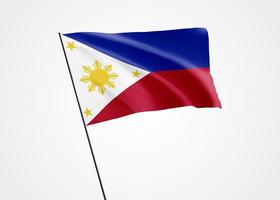 bandiera delle Filippine che vola in alto sullo sfondo bianco isolato. 12 giugno raccolta di bandiere nazionali del mondo della festa dell'indipendenza delle filippine. illustrazione 3d della bandiera della nazione foto