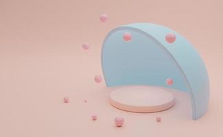 podio con forme geometriche vuote in composizione rosa per la visualizzazione scenica moderna e mockup minimalista, sfondo astratto della vetrina, illustrazione 3d concettuale o rendering 3d foto