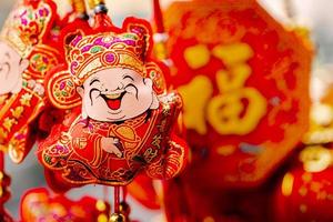portafortuna, capodanno cinese. i caratteri cinesi che significano buona fortuna o benedizione foto