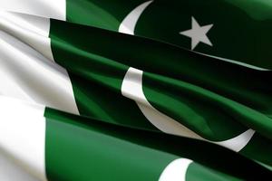 la bandiera nazionale del pakistan dai tessuti si chiuda in tre versioni, messa a fuoco morbida. illustrazione 3d foto