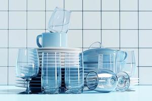 illustrazione 3d realistica di un set vuoto di piatti. foto