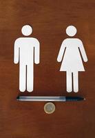 parità di genere - superamento del divario retributivo. simbolo maschile e femminile in equilibrio sulla moneta in euro foto