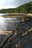 fuoriuscita di petrolio greggio sulla spiaggia foto