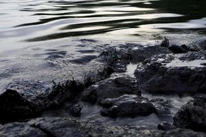 fuoriuscita di petrolio greggio sulla spiaggia foto