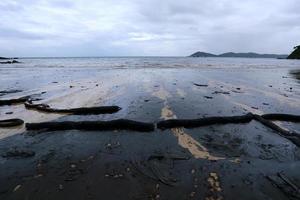 fuoriuscita di petrolio greggio sulla spiaggia foto