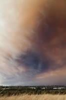 nuvole di fumo di incendi colorati sopra la periferia della città di Sydney foto