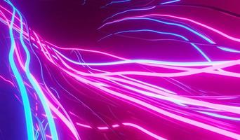 Rendering 3d di neon flash e luce che si illumina su una scena scura. linee mobili veloci. foto