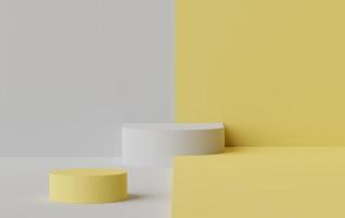 Rendering 3d di una scena minima di podio bianco bianco con colore giallo illuminante del tema dell'anno 2021. foto