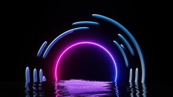 Rendering 3d di neon flash e luce che si illumina su una scena scura. linee mobili veloci. foto