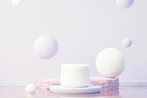 Rendering 3d di prodotti per la cura della pelle di cosmetici vuoti o imballaggi per mock up. concetto di sapone e spa di bellezza. lozione olio idratante per la salute della pelle. design premium e di lusso per il branding. foto