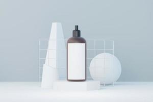 Rendering 3d di prodotti per la cura della pelle di cosmetici vuoti o imballaggi per mock up. concetto di sapone e spa di bellezza. lozione olio idratante per la salute della pelle. design premium e di lusso per il branding. foto