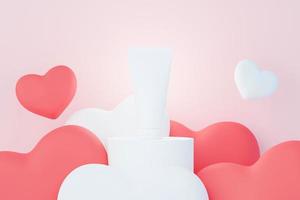 Rendering 3d di prodotti per la cura della pelle di cosmetici vuoti o imballaggi per mock up. concetto di sapone e spa di bellezza. lozione olio idratante per la salute della pelle. design premium e di lusso per il branding. foto