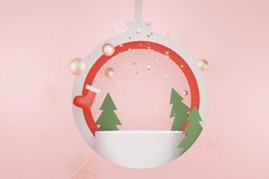 Podio di visualizzazione 3d per presentazione di prodotti e cosmetici con buon natale e felice anno nuovo concetto. geometrico moderno. piattaforma per simulare e mostrare il marchio. design minimale e pulito. foto