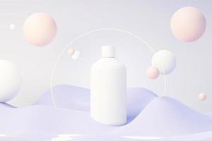 Rendering 3d di prodotti per la cura della pelle di cosmetici vuoti o imballaggi per mock up. concetto di sapone e spa di bellezza. lozione olio idratante per la salute della pelle. design premium e di lusso per il branding. foto