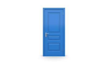 porta blu illustrazione creativa di porta aperta e chiusa, ingresso realistico isolato su sfondo 3d foto