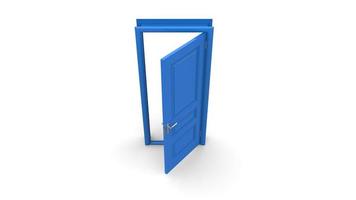 illustrazione creativa della porta blu di una porta aperta e chiusa, ingresso realistico isolato su sfondo 3d foto