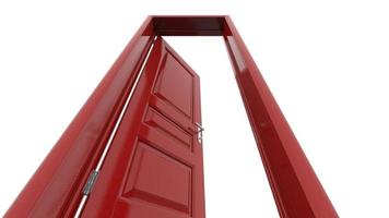 illustrazione creativa porta rossa di porta aperta e chiusa, ingresso realistico porta isolato su sfondo 3d foto