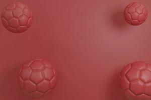 palloni da calcio o da calcio di colore rosso minimo nell'illustrazione di rendering 3d a mezz'aria foto