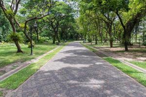 percorso in mattoni puliti lungo il parco urbano. foto