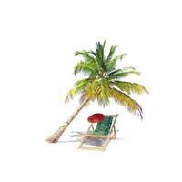rilassarsi sulla spiaggia tropicale al sole sulle sedie a sdraio sotto l'ombrellone. foto