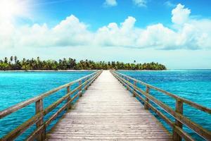 isola tropicale con palme e panorama sulla spiaggia come sfondo foto
