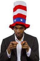 uomo nero africano americano vestito come zio Sam foto