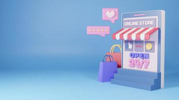Componenti del negozio online 3D con borse della spesa foto