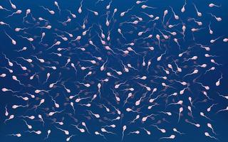 Illustrazione 3d di cellule spermatiche che si muovono casualmente su sfondo blu. foto