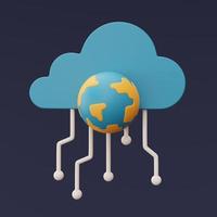 concetto di tecnologia di archiviazione cloud con simbolo della nuvola blu, condivisione dei dati gobal, database online, trasferimento di informazioni sui dati, stile minimo. Rendering 3d. foto