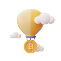 bitcoin con mongolfiera circondato da nuvole isolate su sfondo bianco, tecnologia blockchain, stile minimale.rendering 3d. foto