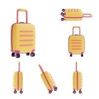 set di valigie gialle, concetto di turismo e viaggio, stile minimal, lay.3d piatto rendering. foto