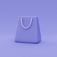 Borsa della spesa viola 3d isolata, concetto di shopping online, stile minimal, rendering 3d. foto