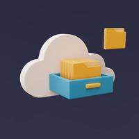 concetto di tecnologia di archiviazione cloud con simbolo nuvola, database online, trasferimento di informazioni sui dati, stile minimo. Rendering 3d. foto