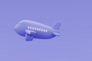 3d aeroplano viola isolato, turismo e concetto di viaggio, vacanze, stile minimal, rendering 3d. foto
