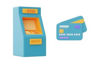 bancomat con carte di credito isolate su sfondo chiaro, concetto di investimento finanziario aziendale. stile minimo. Rendering 3d. foto