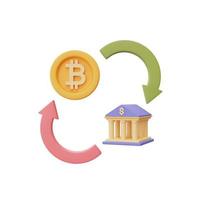 scambio di criptovaluta online e concetto bancario con moneta bitcoin e banca, stile minimale.rendering 3d. foto