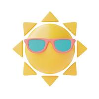 sole con occhiali da sole isolare su sfondo bianco, elementi di spiaggia estiva, rendering 3d. foto