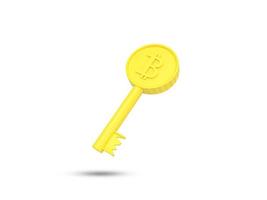 icona 3d della chiave d'oro bitcoin. una chiave d'oro con segno bitcoin. concetto di successo finanziario. illustrazione resa 3D. foto