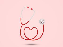 icona realistica 3d dello stetoscopio a forma di amore del cuore. segno d'amore dal concetto medico dello stetoscopio. simbolo medico e di malattia. illustrazione resa 3D. foto