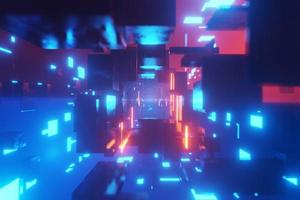 astratto futuristico tunnel laser cubo cyberspazio geometrico wormhole cyberpunk sfondo rendering 3d foto