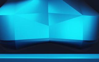 Rendering 3D di sfondo geometrico astratto blu. concetto cyberpunk. scena per pubblicità, tecnologia, vetrina, metaverso, banner, cosmetici, moda, affari. illustrazione di fantascienza. esposizione del prodotto foto