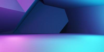 Rendering 3d di sfondo geometrico astratto viola e blu. concetto cyberpunk. scena per pubblicità, tecnologia, vetrina, banner, cosmetici, moda, affari. illustrazione di fantascienza. esposizione del prodotto foto