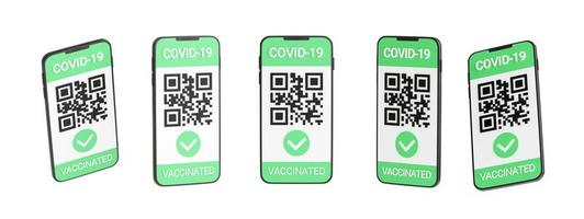 certificato di vaccinazione covid verde - codice qr e segno di spunta sullo schermo del telefono cellulare rendering 3d. foto