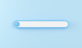 barra di ricerca web rendering 3d - illustrazione del modulo sito Web bianco per la ricerca di informazioni su sfondo blu. foto