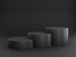 tre podi neri rotondi impilati, ideali per il rendering 3d della presentazione del prodotto foto