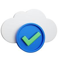 sicurezza cloud rendering 3d con segno di spunta blu cerchio isolato foto