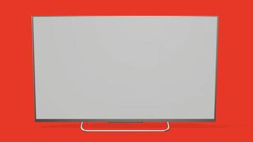ampio schermo televisivo mock up con vista frontale laterale, isolato su sfondo rosso foto