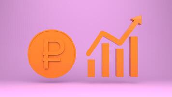 3d rendering di rublo russo moneta e grafico freccia su sfondo viola foto