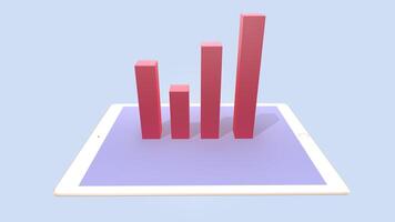 Grafici statistici di rendering 3D. idea crescita aziendale, grafico su un tablet foto